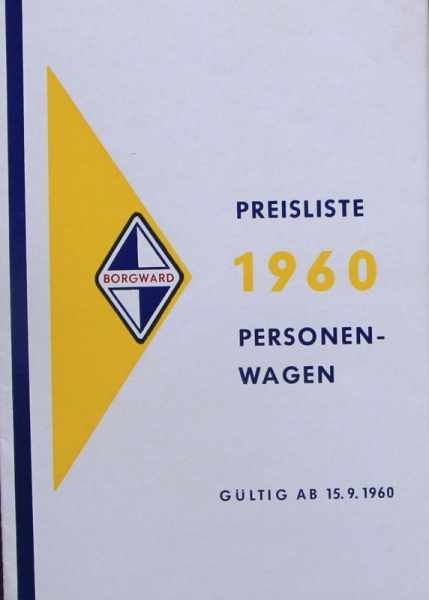 Borgward Personalcars Pricelist 1960 Carbrochure (10143)